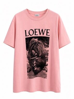 Loewe Pink Crewneck Graphic Tee with Black Front Print